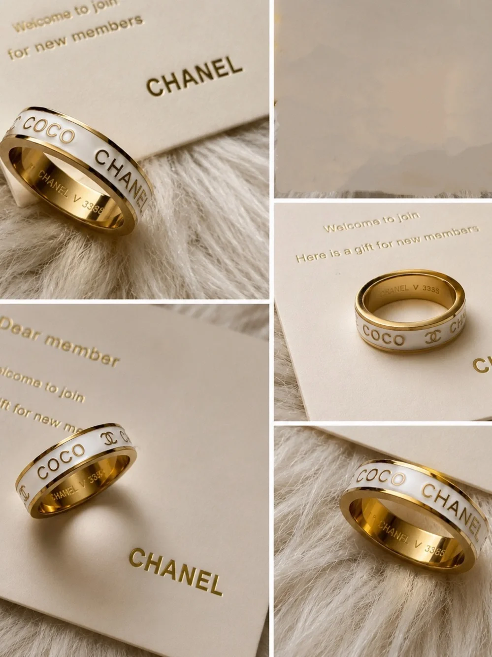 CHANEL White and Gold COCO Logo Ring